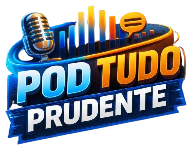 Logotipo do PodTudoPrudente, estúdio de podcast de Prudente de Morais – MG
